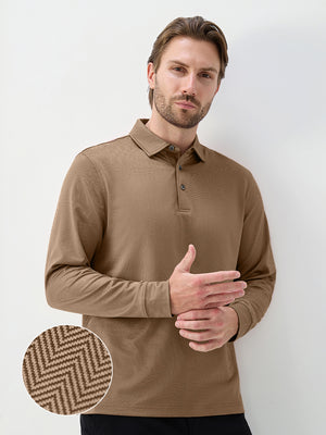 Moisture Wicking Long Sleeve Herringbone Polo Shirts