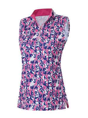 3d rendering of rose red florals women's sleeveless q-zip print quick dry golf tops