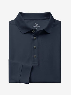 Solid Stretch Cotton Pique Long Sleeve Polo Shirts