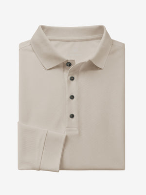 Solid Stretch Cotton Pique Long Sleeve Polo Shirts
