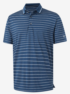 3d rendering of navy peony/arctic white non-curl ribbed collar striped polo shirts