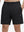 Front lower body shot of model wearing black 4 way stretch breathable workout athletic shorts