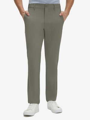 Front lower body shot of model wearing tea brown straight fit lightweight dress golf pants