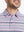 Front half-body view from nose to chest of model wearing PINK BLUE STRIPE Performance Yarn Dye Striped Polo