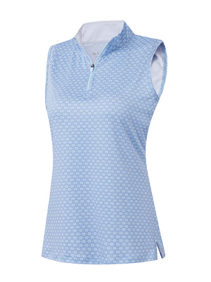 3d rendering of blue plaid women's sleeveless q-zip print quick dry golf tops