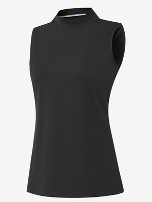3d rendering of black women's moisture-wicking mock neck sleeveless golf tops
