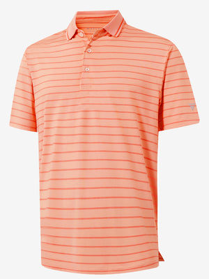3d rendering of peach amber/calypso coral non-curl ribbed collar striped polo shirts