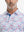 Close-up from nose to chest, showing collar and fabric pattern detail of the white painting polo shirt.