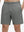 Front lower body shot of model wearing iron grey 4 way stretch breathable workout athletic shorts