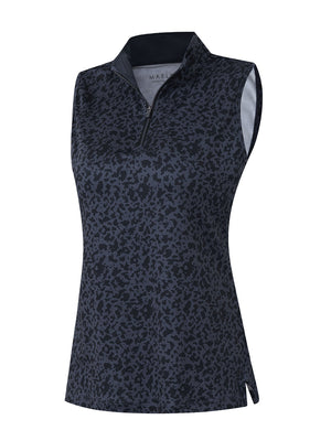 3d rendering of black gray blocks women's sleeveless q-zip print quick dry golf tops