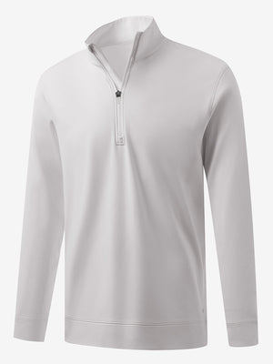 Ultra-Soft Brushed Fleece Lining Quarter Zip Sweatshirt in oyster grey, 3D product view