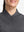 Front shot from nose to chest of model wearing light and dark grey women's q-zip pin striped texture golf shirts
