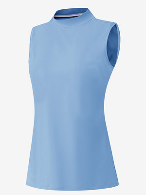 3d rendering of light blue women's moisture-wicking mock neck sleeveless golf tops