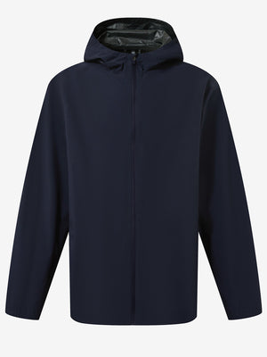 3d rendering of navy waterproof lightweight rain jacket with hood
