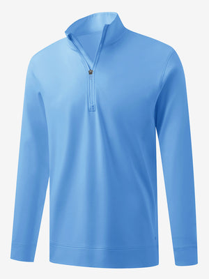 Ultra-Soft Brushed Fleece Lining Quarter Zip Sweatshirt in sky blue , 3D product view