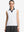 Front upper body shot of model wearing white women's collared v neck quick dry tank tops