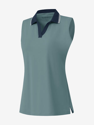 3d rendering of dusty blue women's collared v neck quick dry tank tops
