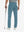 Rear lower-body: model in blue stretch quick dry casual golf pants with 4 pockets holding golf club in right hand.