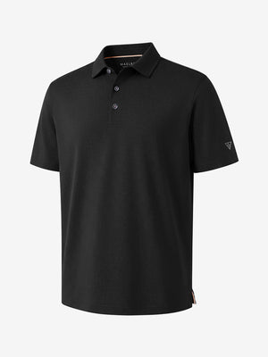 3d view of garment in  black of nylon blend casual jacquard polo shirts.