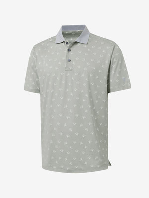 3D render of grey golf car premium ribbed collar print polo shirts