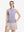 Front upper body shot of model wearing light purple white women's q-zip pin striped texture golf shirts