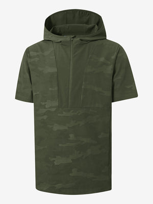 Water-Resistant Embossed Short Sleeve Q-Zip Hoodies