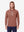Model front upper body wearing view, heather midlayer golf hoodies in red ochre heather