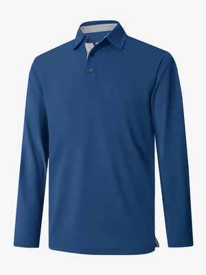 3D view of the bordeaux red long sleeve pique polo, emphasizing its elegant color and modern fit.