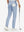 Back lower body shot of model wearing sky blue stretch cotton blend slim fit golf trousers 5 pockets