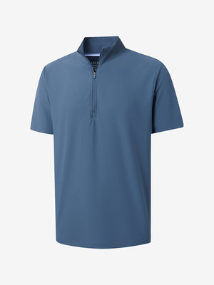 3D render of slate blue waffle texture 1/4 zip pullover