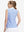 Back upper body shot of model wearing white blue stripes  women's sleeveless v-neck print golf shirts