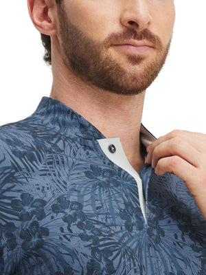 Stretch Printed Collarless Henley Golf Shirts