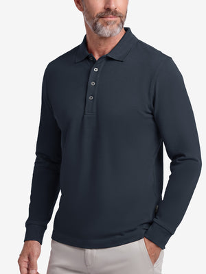 Solid Stretch Cotton Pique Long Sleeve Polo Shirts