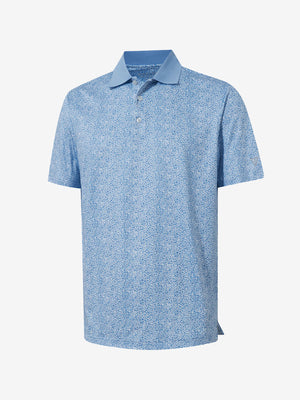 3D render of blue white abstract maze premium ribbed collar print polo shirts