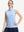 Front upper body shot of model wearing blue plaid women's sleeveless q-zip print quick dry golf tops