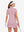 Back upper body view in pink of women's lightweight golf dress with 2 pockets.