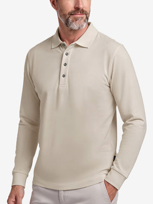 Solid Stretch Cotton Pique Long Sleeve Polo Shirts