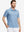 Front upper body shot of model wearing blue white abstract maze premium ribbed collar print polo shirts