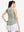 Back upper body shot of model wearing moss green white women's q-zip pin striped texture golf shirts
