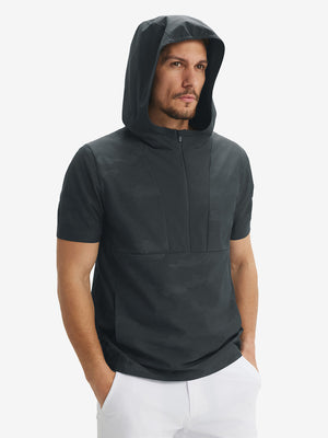 Water-Resistant Embossed Short Sleeve Q-Zip Hoodies