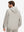 Back upper body shot of model wearing khaki grey waterproof lightweight rain jacket with hood