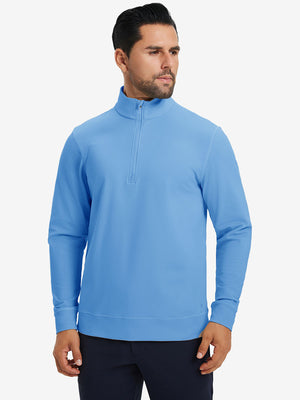 Ultra-Soft Brushed Fleece Lining Quarter Zip Sweatshirt in sky blue , front upper body view