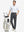 Front full body shot of model wearing dark grey stretch cotton blend slim fit golf trousers 5 pockets