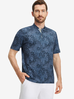 Stretch Printed Collarless Henley Golf Shirts