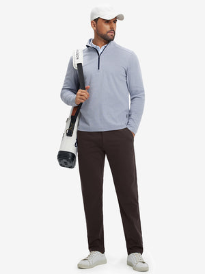 Full body front view of model wearing Golf Lightweight Fleece Lined Dress Pants in coffee brown