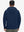 Back upper-body view of water-resistant heat-tech softshell winter jacket with hood in navy.