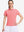 Front upper body shot of model wearing pink women's 5 buttons collared polo shirts