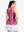 Back upper body shot of model wearing red splatter women's sleeveless q-zip print quick dry golf tops