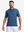 Front upper body shot of model wearing navy peony/arctic white non-curl ribbed collar striped polo shirts