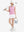 Front full body shot of model exercising in white pink geometric women's sleeveless v-neck print golf shirts